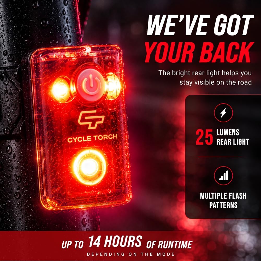Bike Lights for Night Riding, USB Rechargeable Shark 550 Ultra Bright LED Bike Lights Front and Back Safety Tail Light Included, Bicycle Light Compatible with Mountain, Road, Kids & City Bicycles