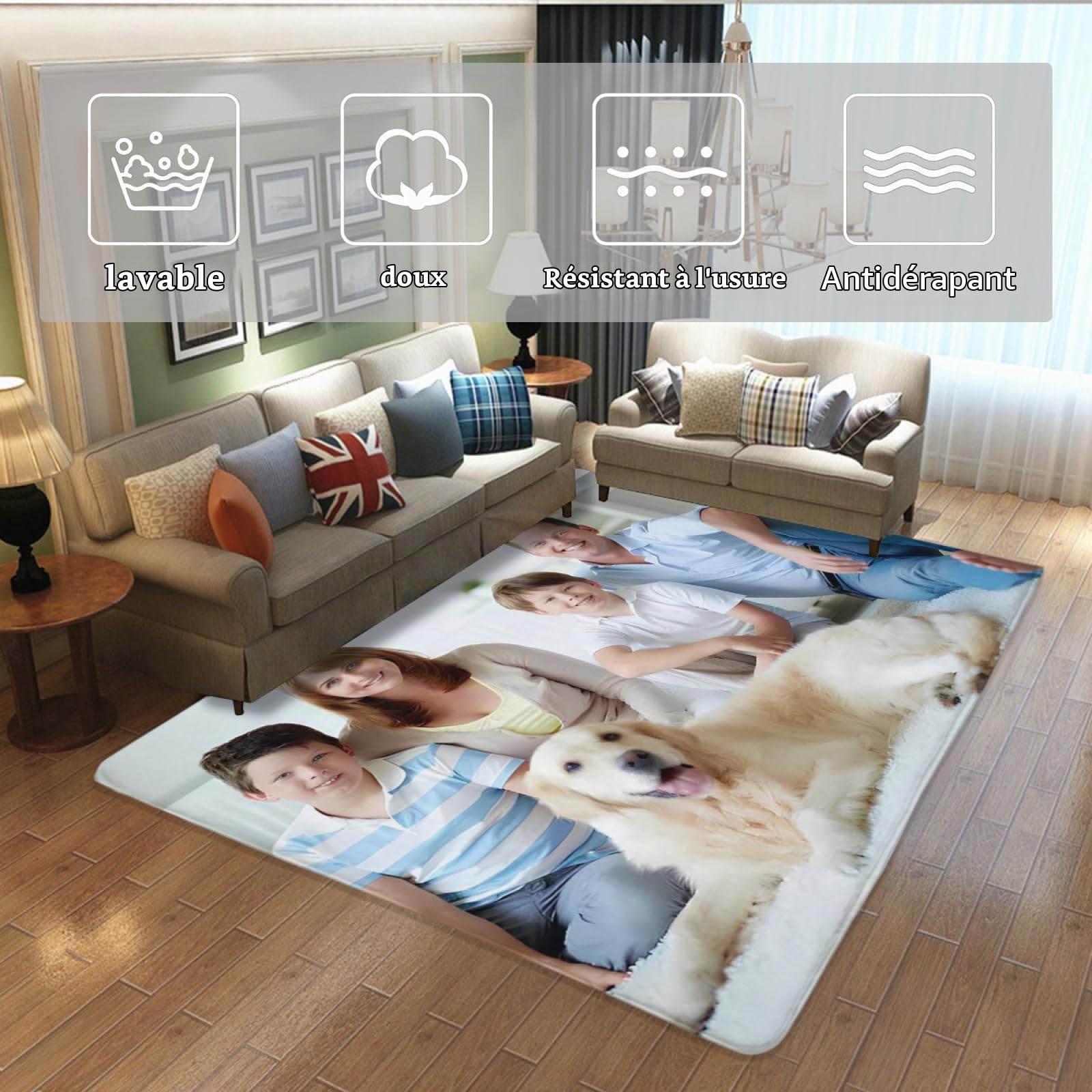 Tapis personnalisé, antidérapant, lavable, pour chambre à coucher, salon, bureau, jardin, balcon, 48x72in (120x180cm), Noir, Décontracté, Espace