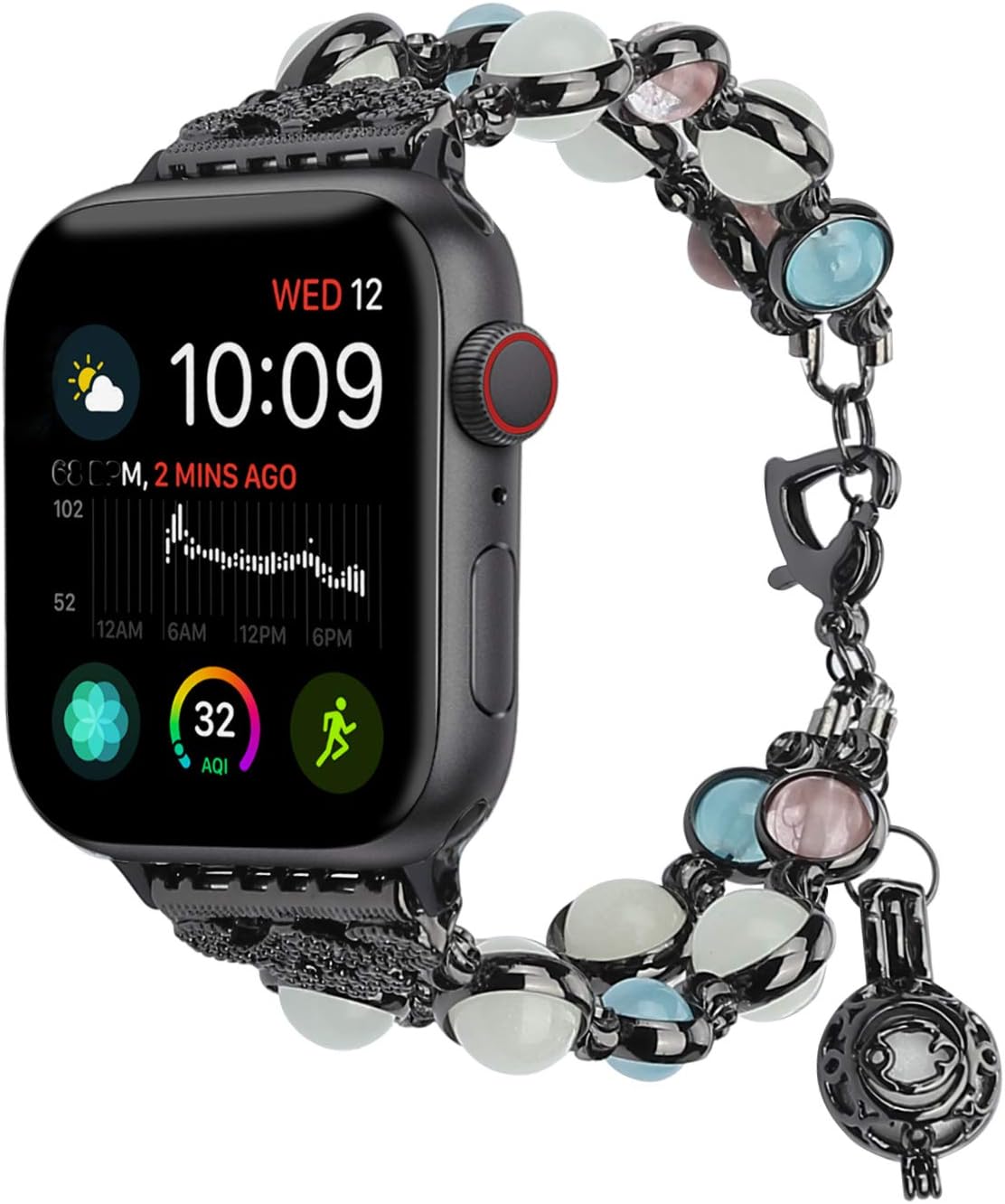 TILON For Apple Watch Band 38mm 40mm 41mm 42mm 44mm 45mm 49mm Series 9 8 7 6 5 4 3 2 1&SE, Adjustable Wristband Handmade Night Luminous Pearl iWatch Bracelet with Essential Oil/Perfume Storage Pendant for Women