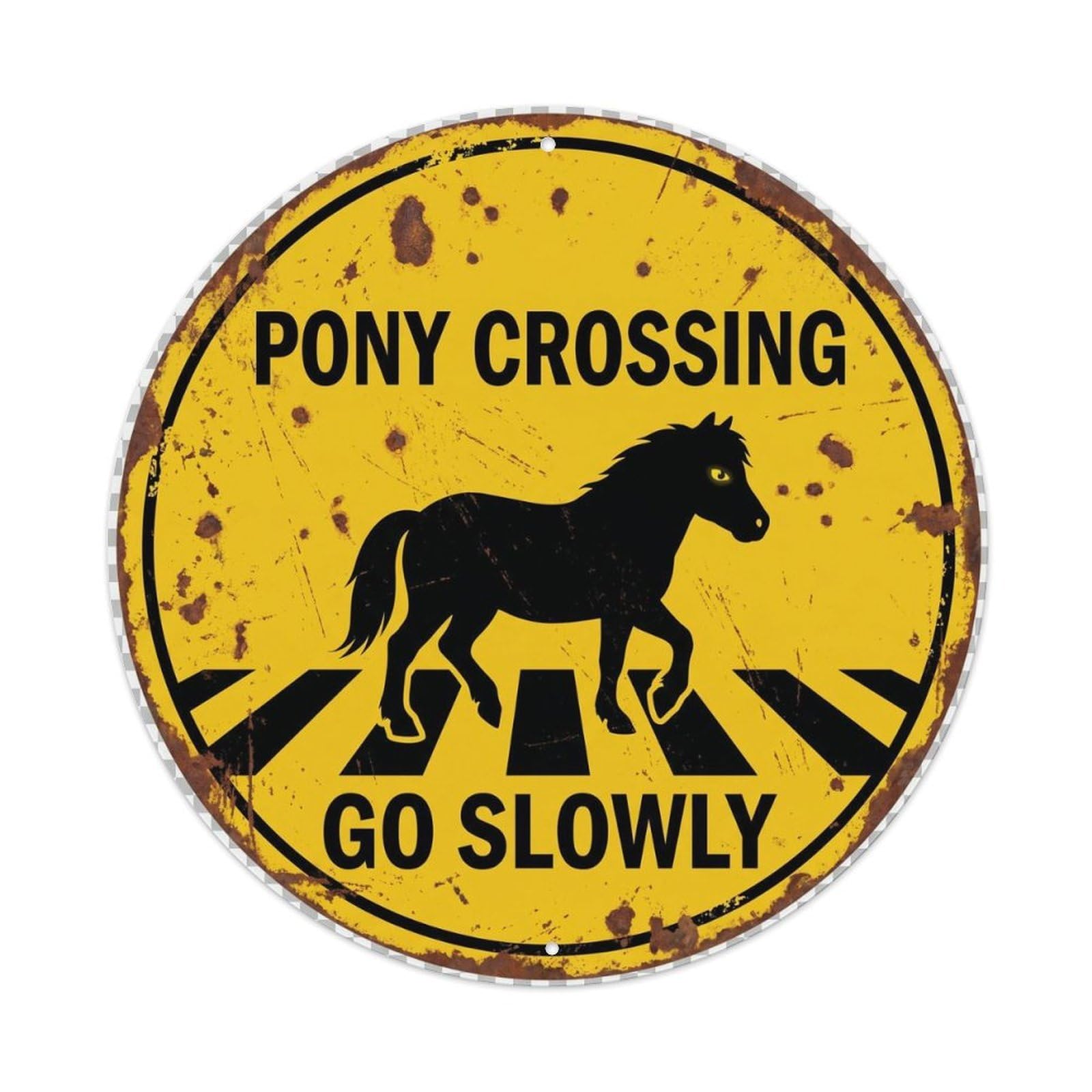Metal Tin Sign Pony Crossing Go Slowly Shabby