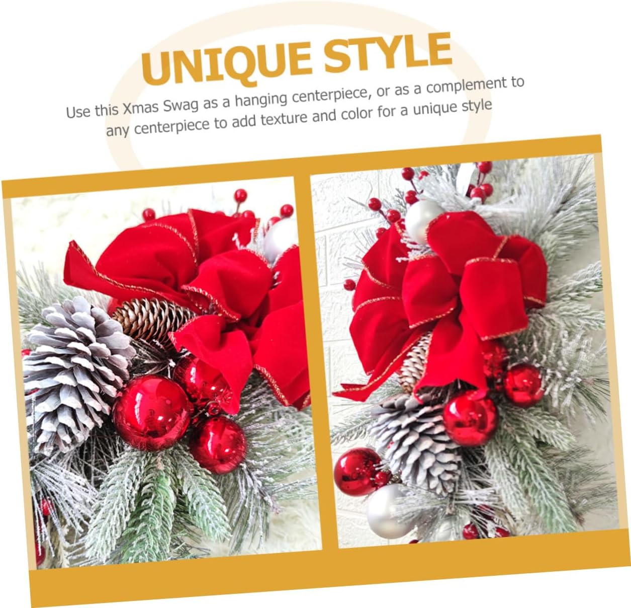 SOLUSTRE Xmas Bowknot Wreath Pendant Railing Swag Teardrop Hanging Ornament Christmas Door Decor Decorative Staircase Accent for Holiday Home Wall Window