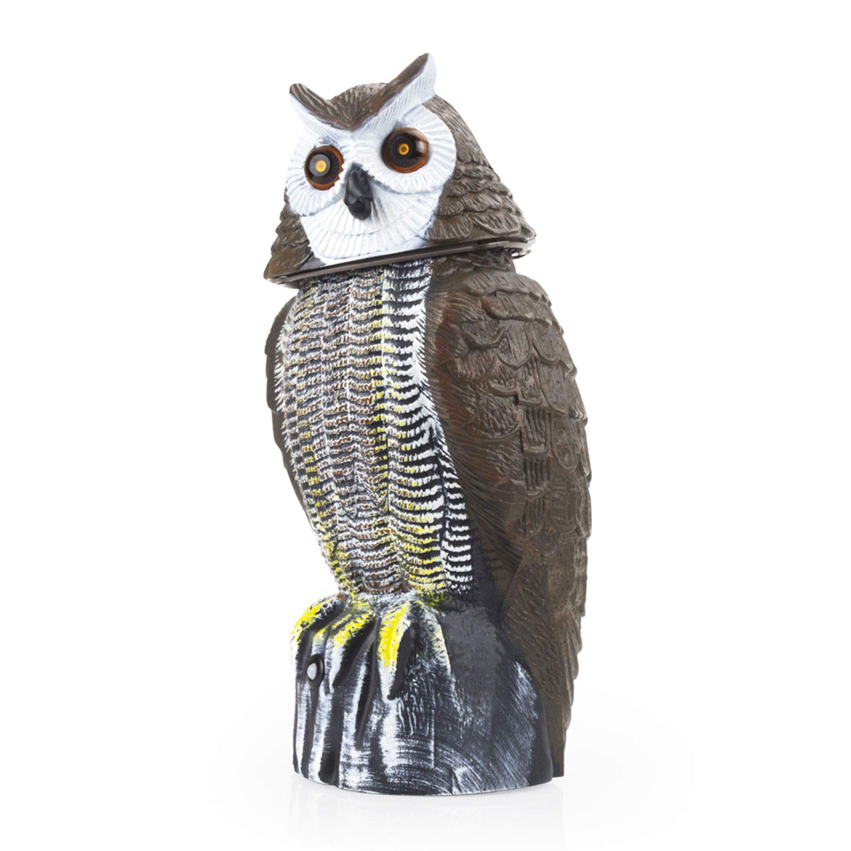 Redeo Motion Activated Owl Status Scarecrow with Solar Power Flashing Eyes & Scary Sound & Rotating Head Rabbit Birds Repellent Repeller 10-16 ft (Light Black)