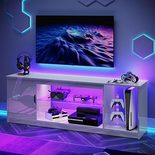 Miniatura 26 de Bestier Soporte de TV acanalado brillante para TV de 65 pulgadas, centro de entretenimiento LED para juegos con gabinete para PS5 Xbox, consola de