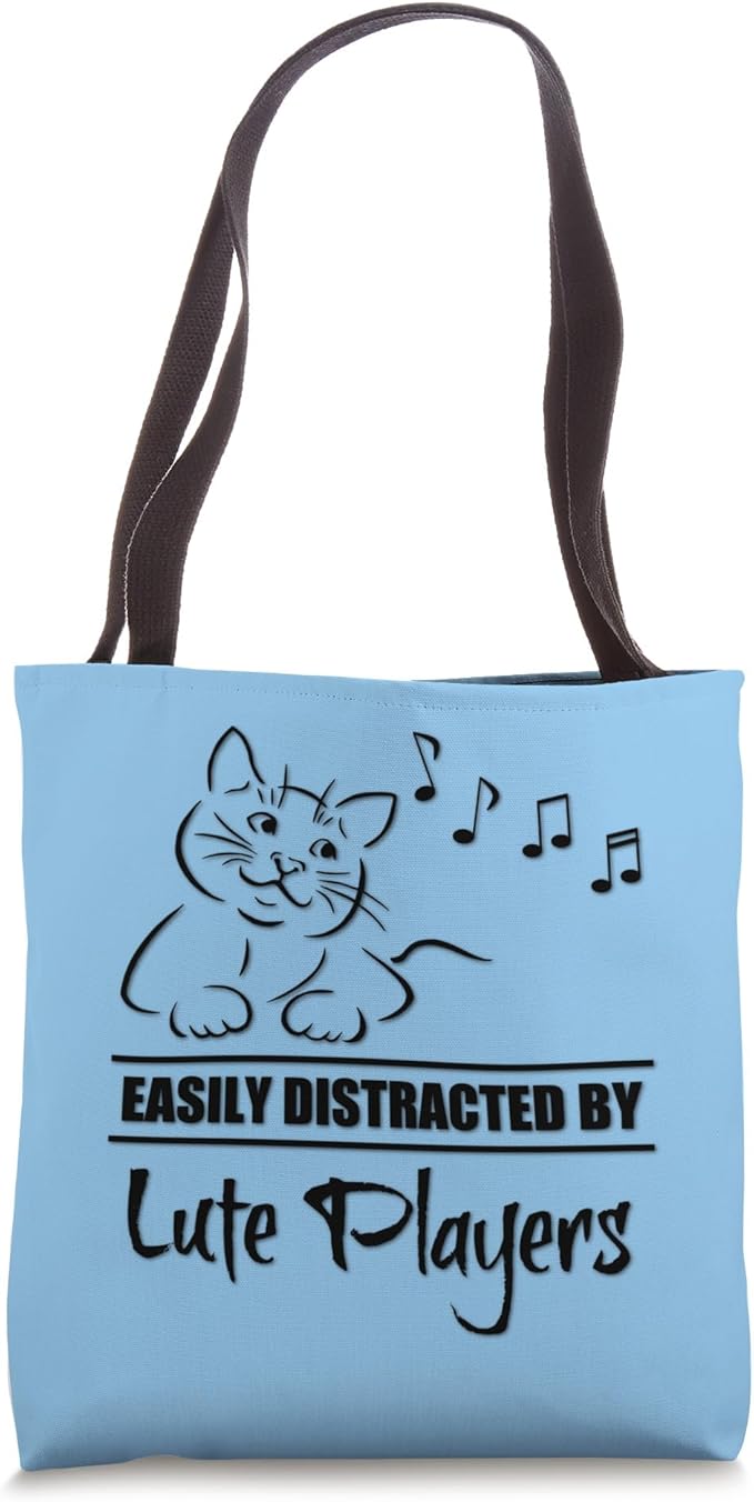 Cat Easily Distracted By Lute Players Music Notes Tote Bag