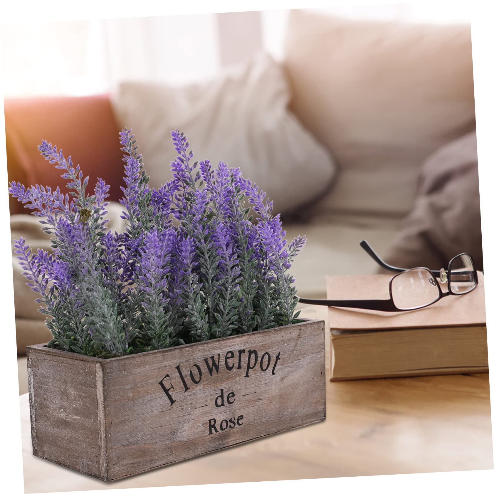 OUNONA Künstlicher Lavendel Bonsai im Holztopf, Naturgetreue Deko