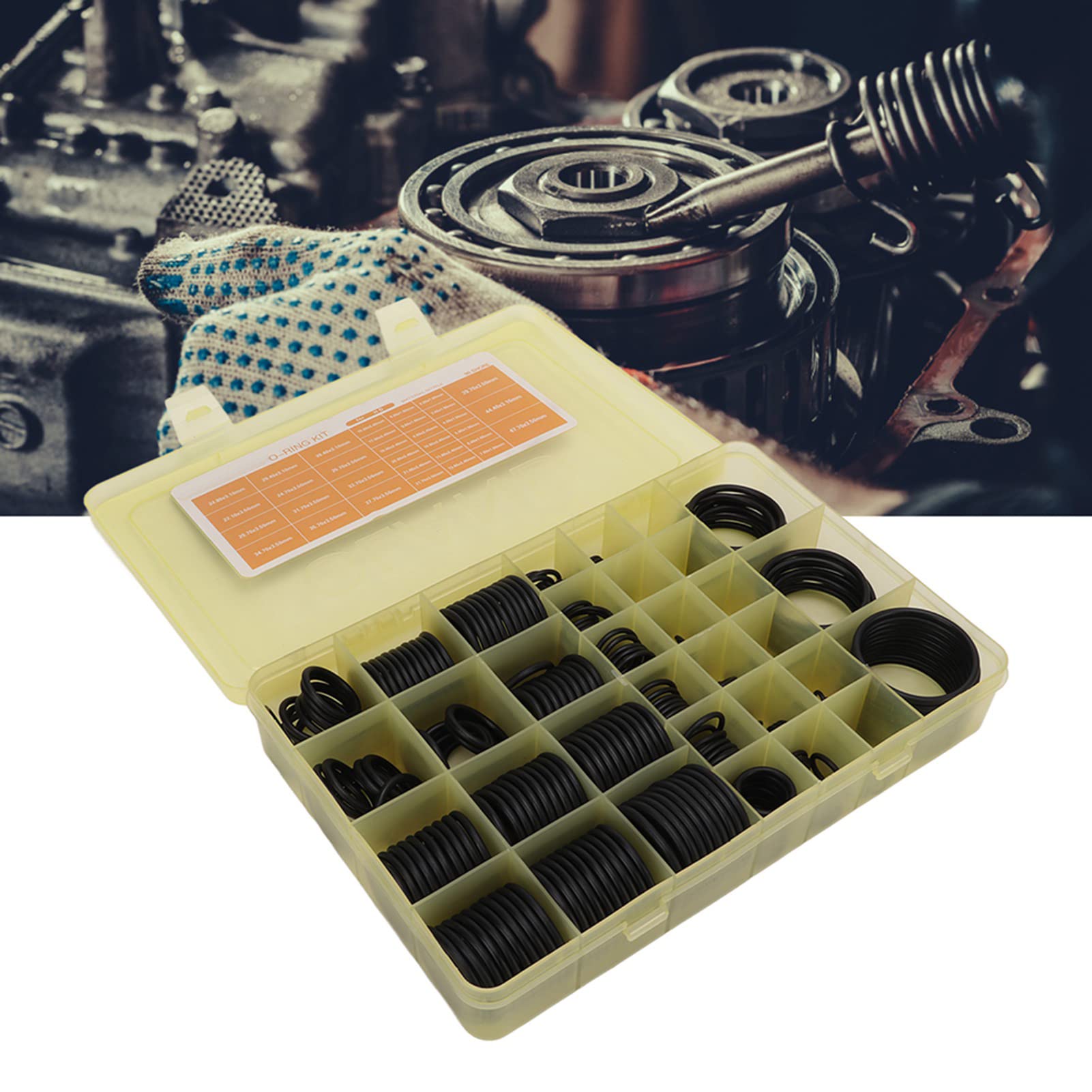 Sellos de anillos tóricos de goma,Juego surtido de anillos tóricos,Kit de sellos de anillos tóricos,Kit de juntas tóricas universales de 444 piezas Juego de anillos