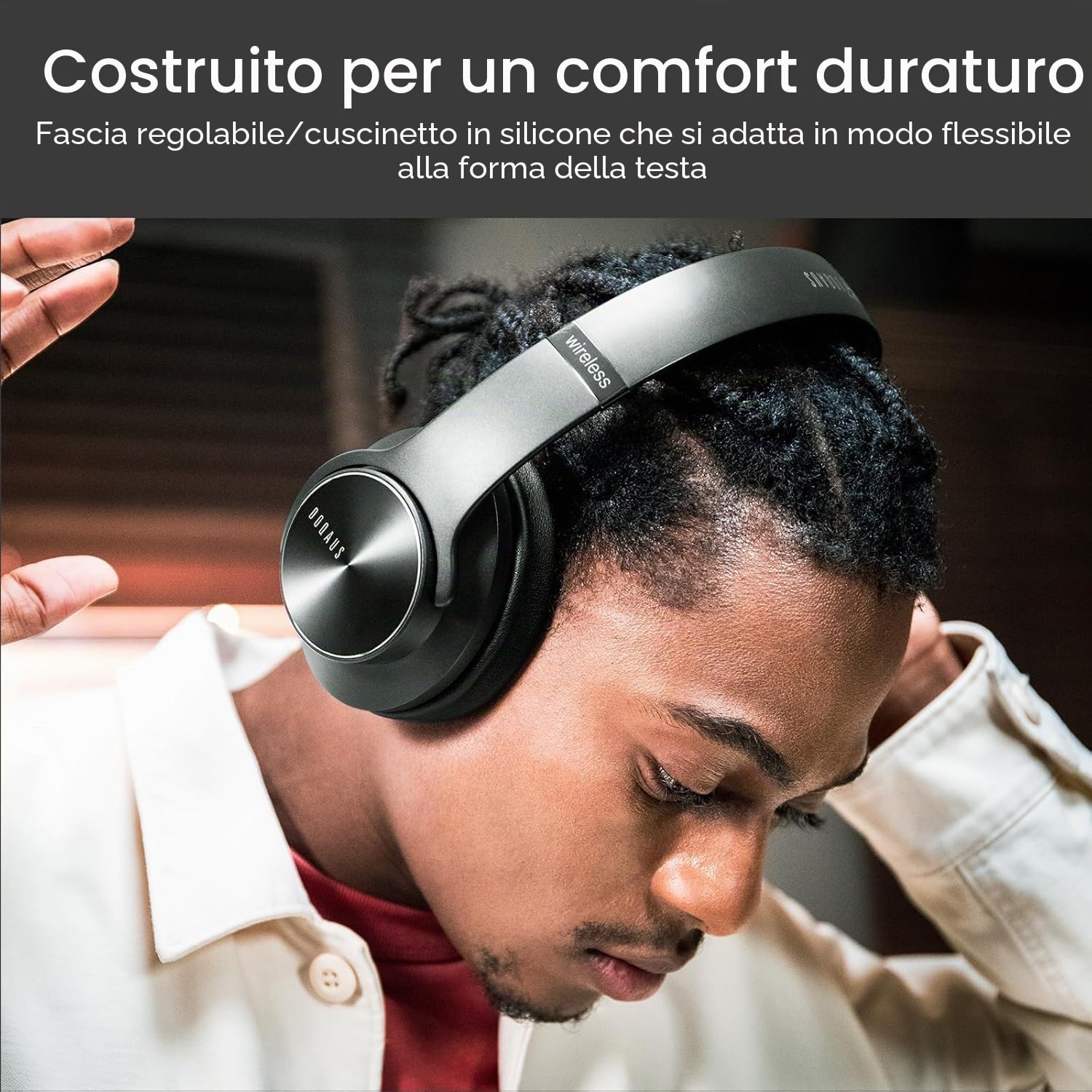 DOQAUS Cuffie Bluetooth Over Ear con APP,Nero | 90 ore di autonomia, 9 modalità EQ, Bluetooth 5.4, microfono integrato, pieghevoli per lavoro, viaggio, musica