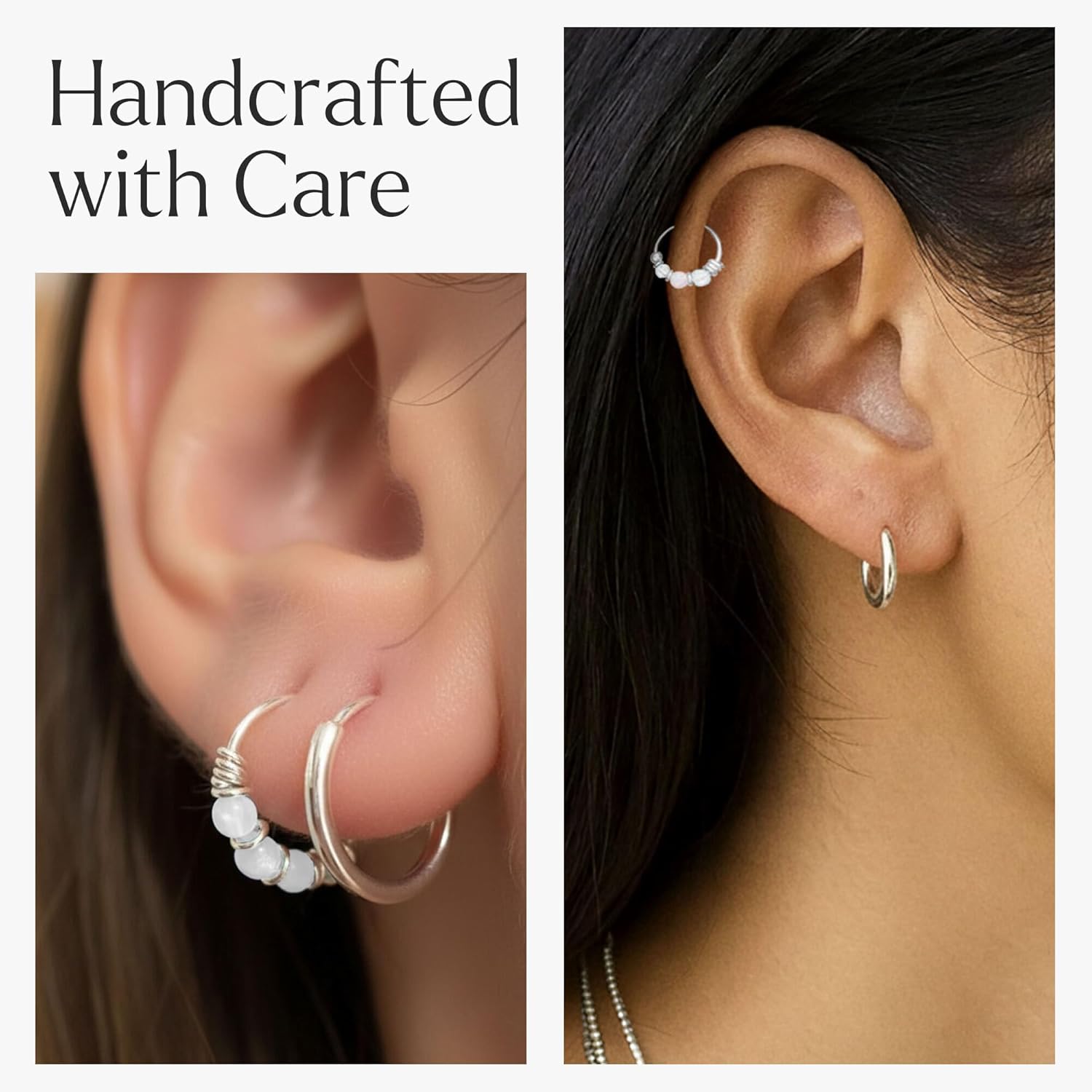 925 Sterling Silver Helix Hoop Piercing Jewelry - Cartilage Opal Hoop Earring for Women - Small 10MM Thin 22 Gauge - Image 4