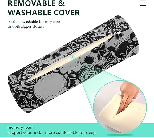 Miniatura 4 de Almohada redonda de Halloween con calaveras y rosas para yoga, meditación, almohada redonda para espalda, con forma de cilindro