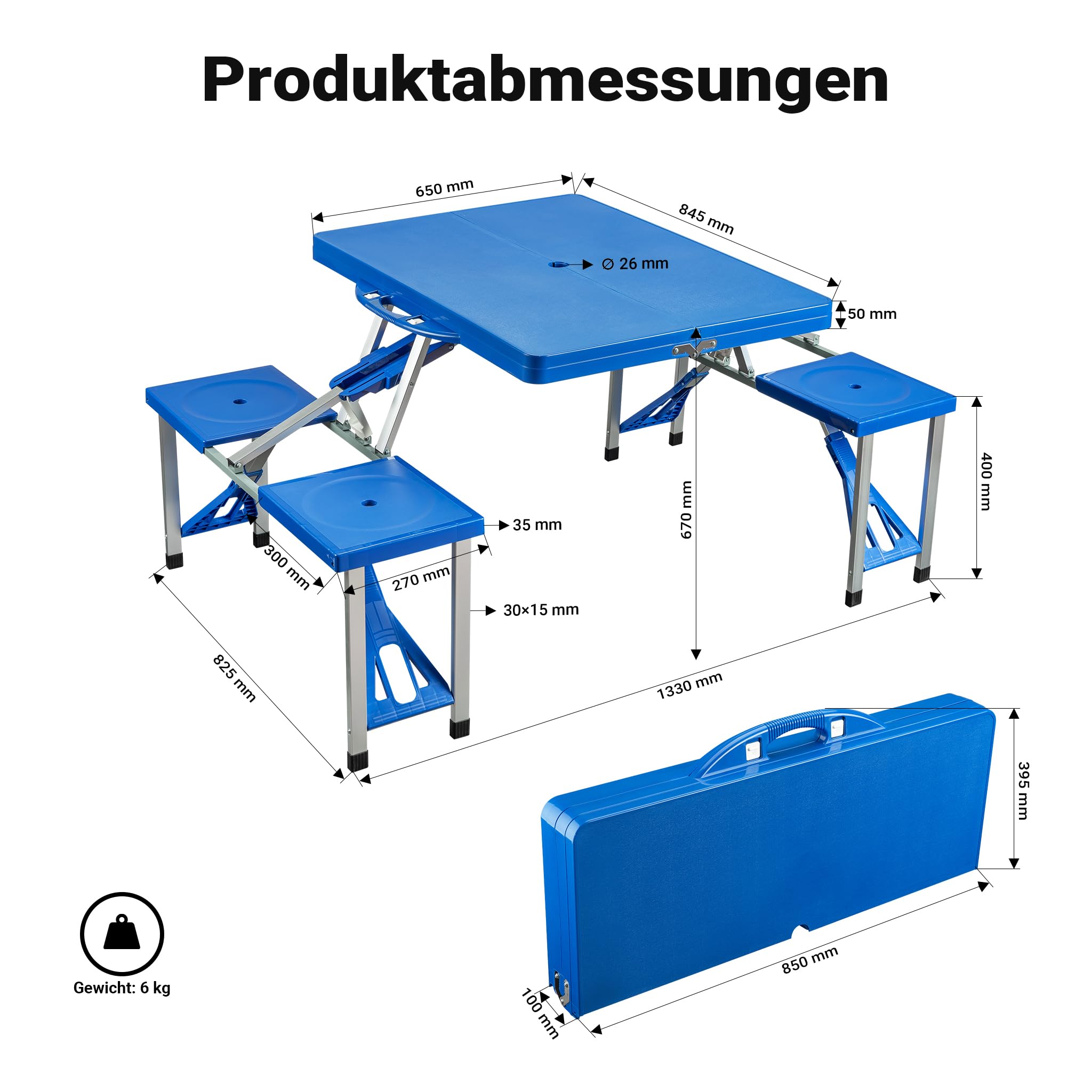 Wiltec Camping Sitzgruppe mit 4 Sitzplätzen klappbare Sitzgruppe Kunststoff Campingtisch klappbar Aluminiumstangen Campingmöbel Set Campingtisch mit Stühlen faltbar Garten