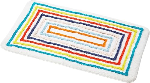 Miniatura 5 de mDesign Tapete rectangular de algodón suave para spa, absorbente de agua, diseño de rayas decorativas, para tocador de baño, bañeraducha, lavable a