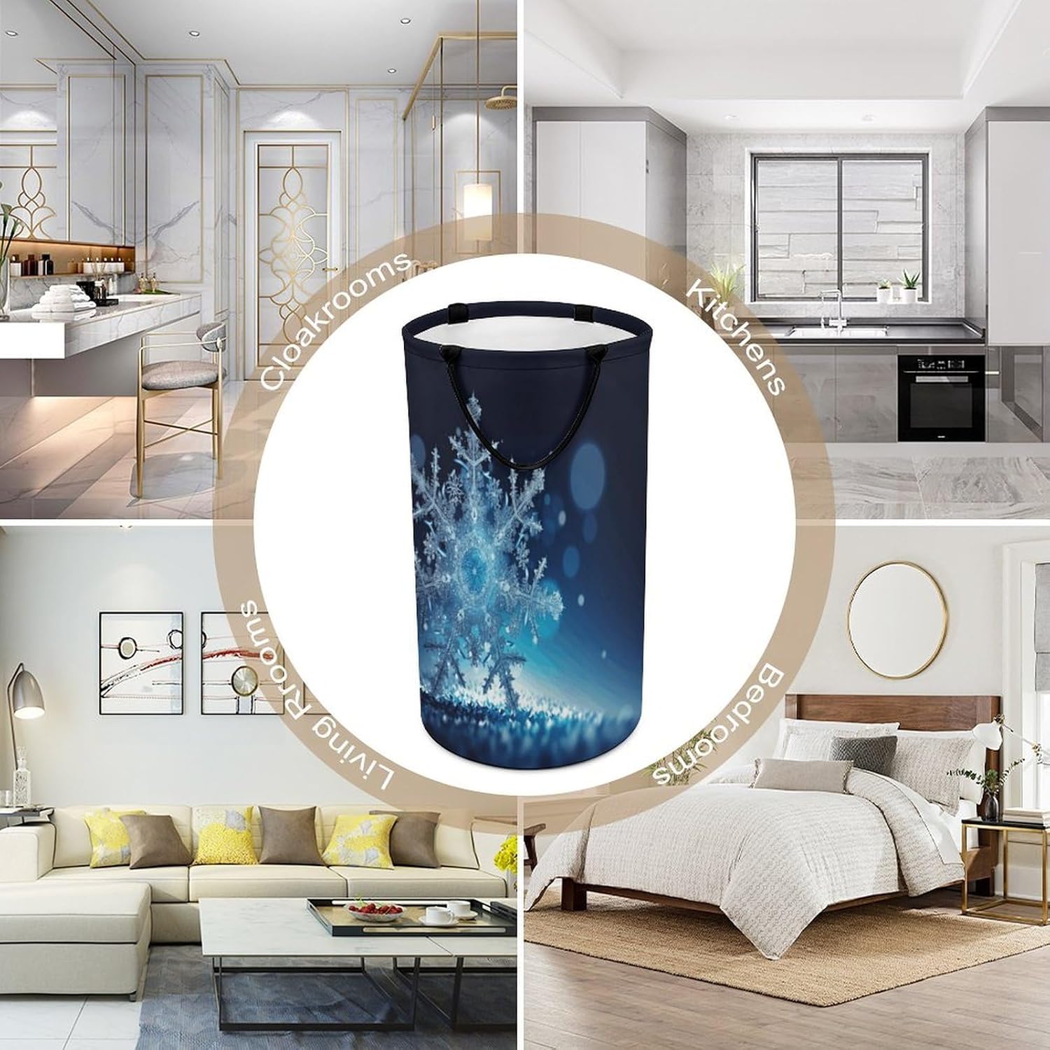 Blue Christmas Snowflake Laundry Hamper with Handles Freestanding Large Laundry Basket Collapsible Clothes Hamper Waterproof Clothes Basket for Family Bathroom Decor Storage 86L