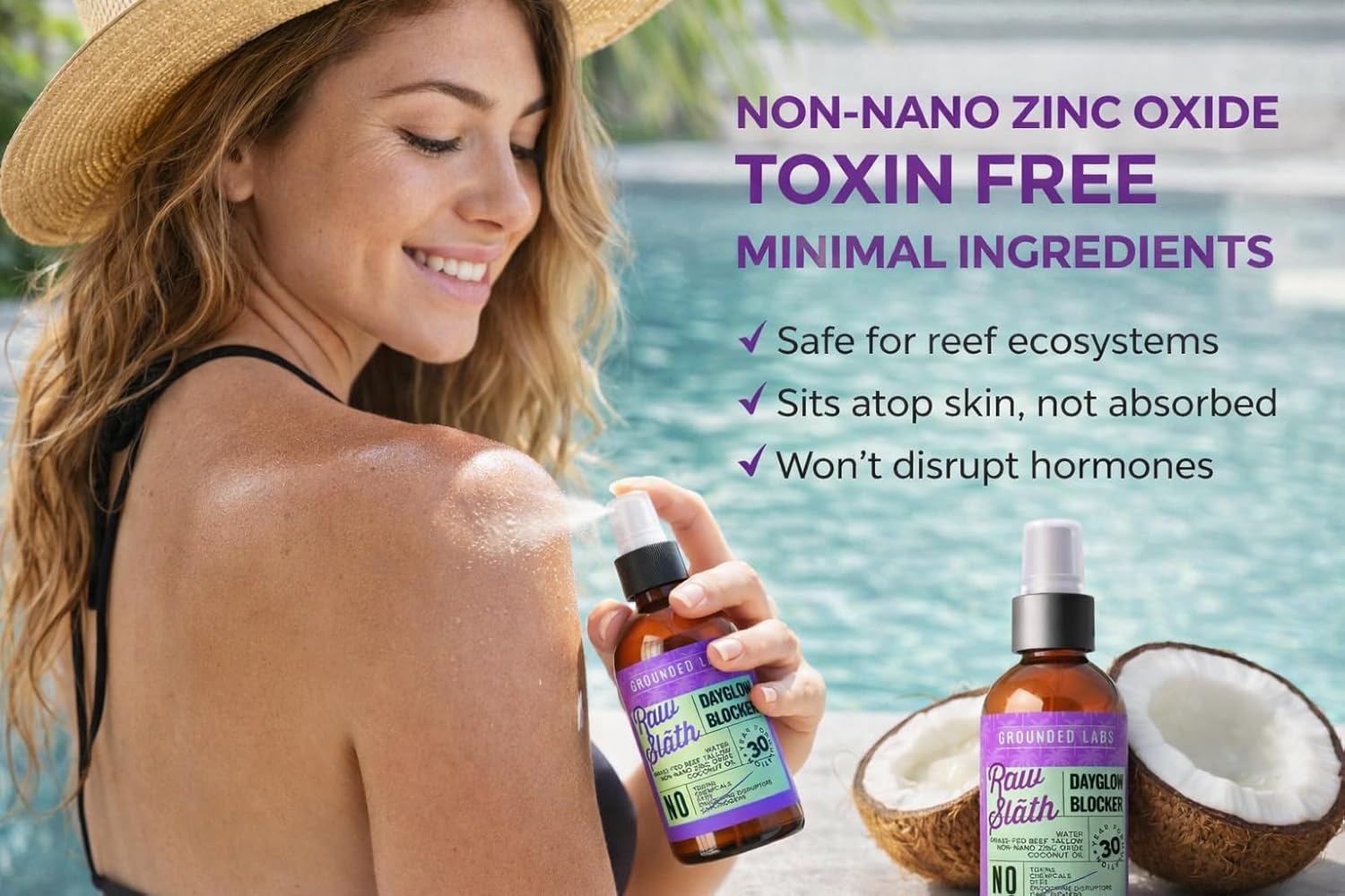 GROUNDED LABS Beef Tallow and Zinc Oxide Chemical-Free Sunscreen with 100% Grass-Fed Beef Tallow, Non-Nano Zinc Oxide & Coconut Oil Mineral Sunblock SPF 50, Reef-Safe - Image 2