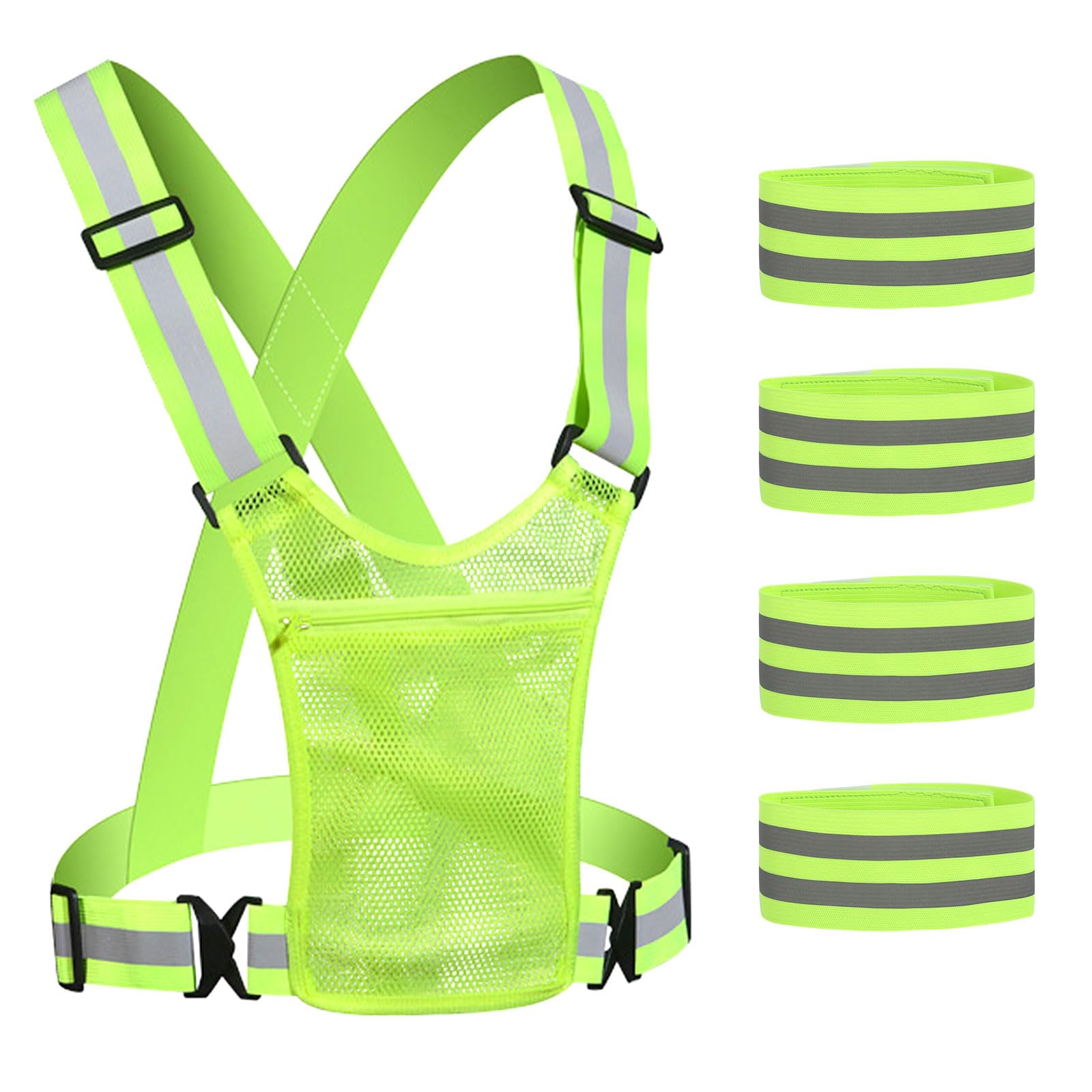 Gilet di Sicurezza, Gilet di Sicurezza Riflettente con 4 Fasce Riflettenti, Regolabile Gilet Antinfortunistici per Ciclismo Ogging Corsa Escursionismo Sport All'aria Aperta