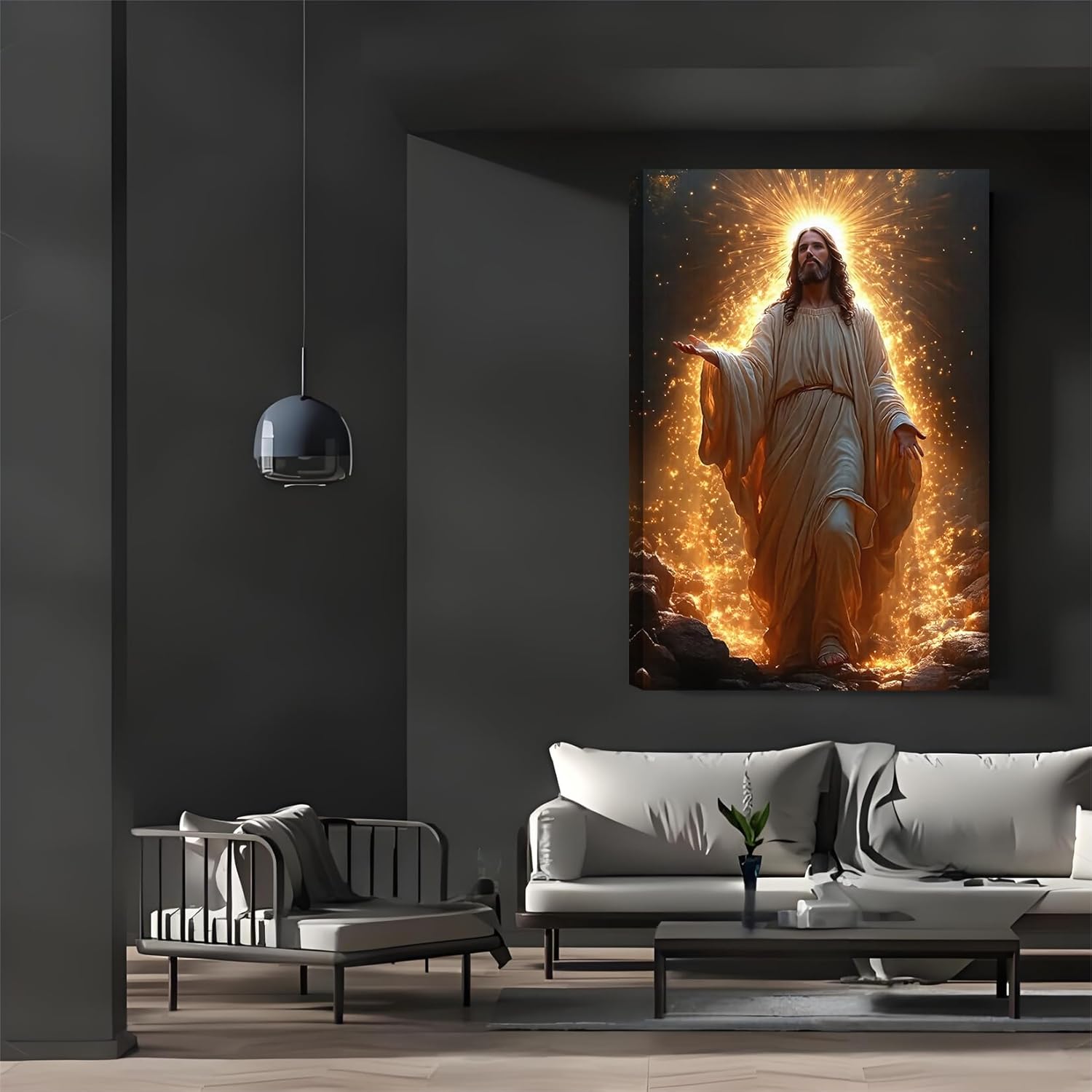 christian jesus canvas wall art easter poster printing faith prayer sacred pictures wall decor bringing light from darkness modern jesus suitable for living room, bedroom, church, office room decor?16*24 ?canvas dark gold jesus canvas 24"l x 16"w