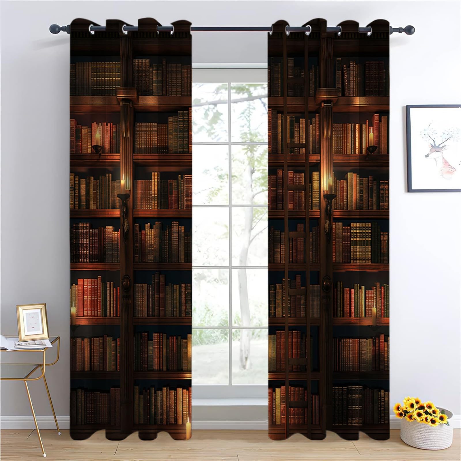 Generisch Verdunklung Svorhänge Schlafzimmer H215 x B220 cm, Retro Bücherregal Streifen Thermo Isolierte Vorhänge, Waschbarer Dunkelfarben Staubdicht Vorhan, Anwendbar Kinderzimmer und Wohnzimmer