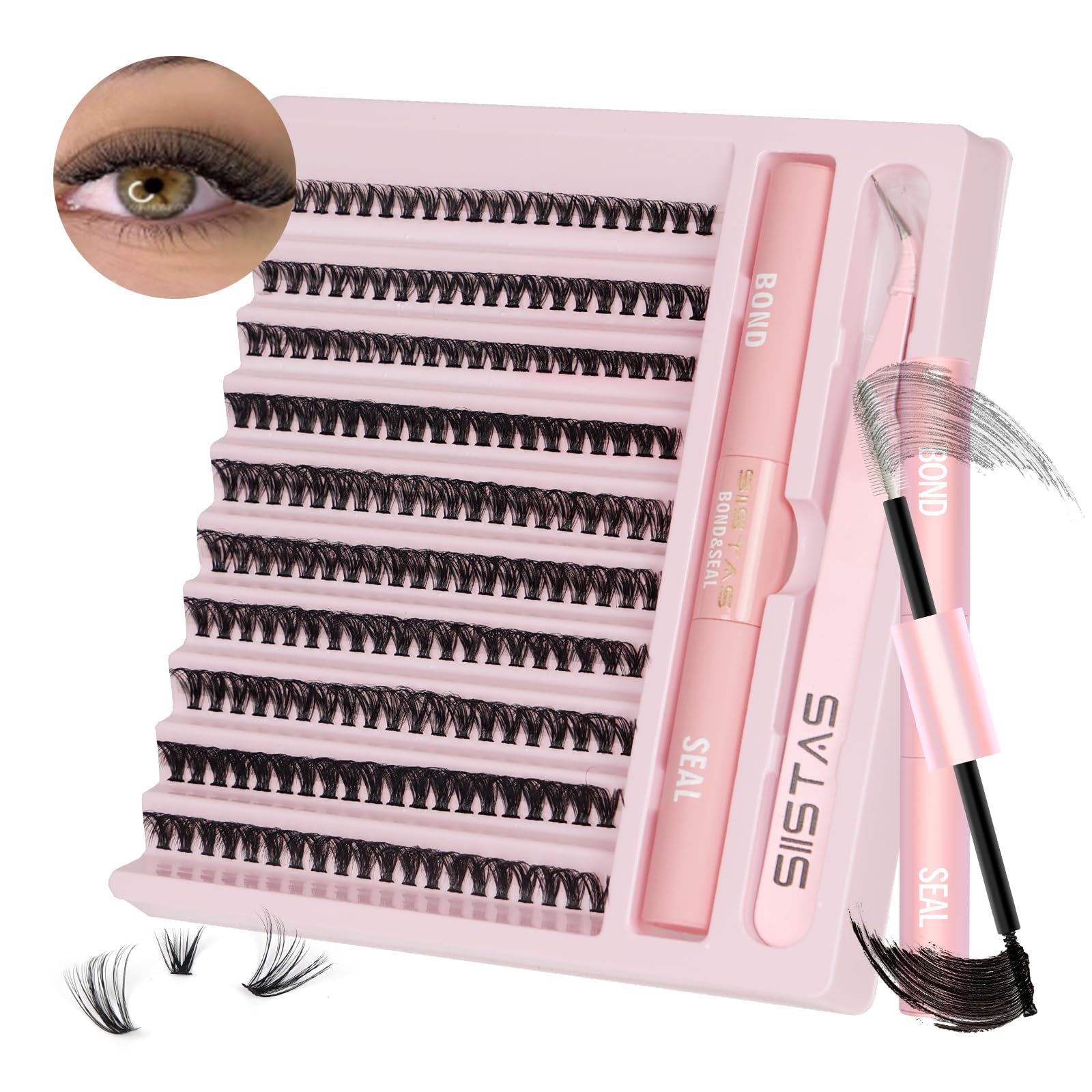 DIY Lash Extension Kit,200pcs Lash Clusters Individual Lashes Eyelash Extension Kit D Curl Volume Cluster Eyelashes with Lash Bond and Seal and Lash Tweezers,Application at Home Lash Extension Kit(40D