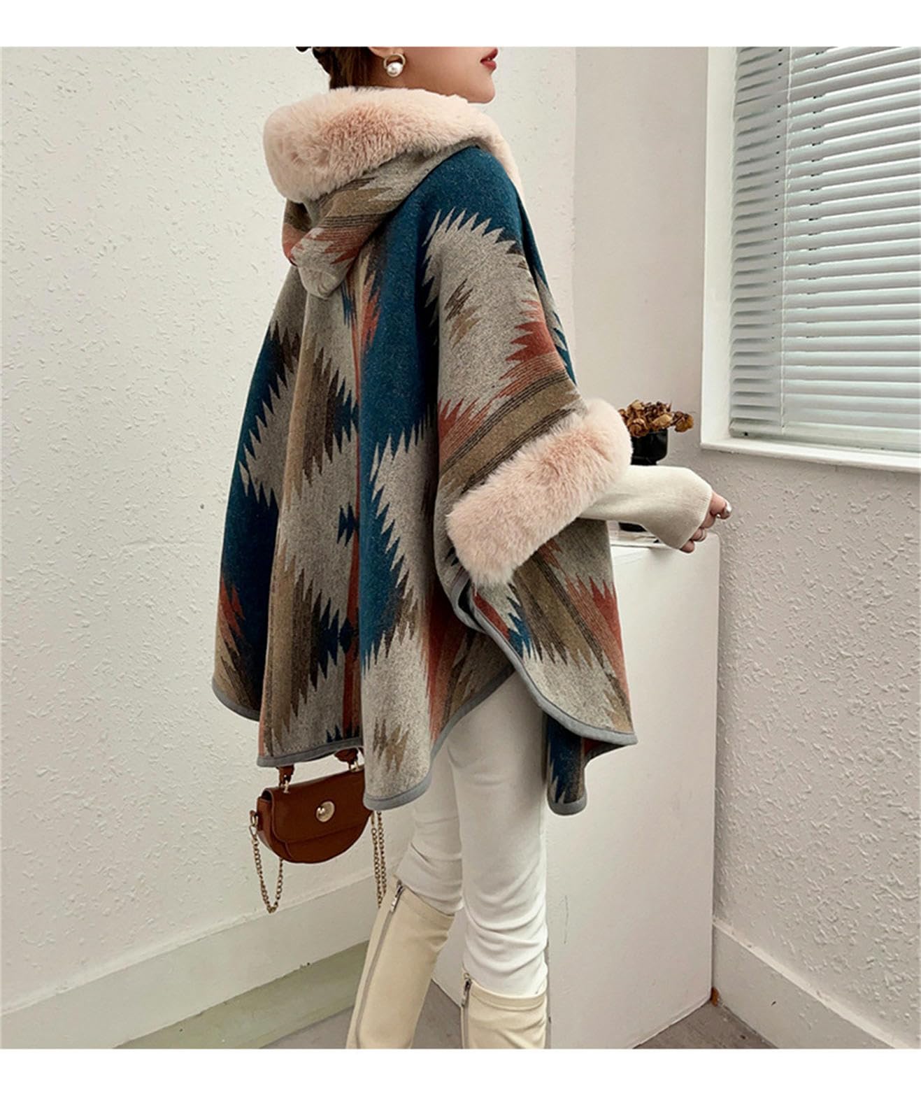 Poncho Donna Collaggio da Pelliccia da Donna Capo A Maglia Cardigan Cape con Cappuccio per Leopardo da Donna-Stampa Leopardo Grigio