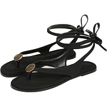 VARECOLA Womens Flat Sandals, Strappy Lace Up Gladiator Thong Sandals Dressy Summer Beach Comfortable Shoes