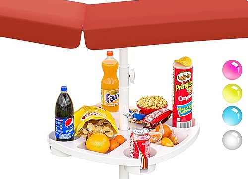 Skywin Bandeja para paraguas Bandeja de mesa para sombrilla de playa de 19 pulgadas con compartimentos para tazas y aperitivos, ideal para playas,