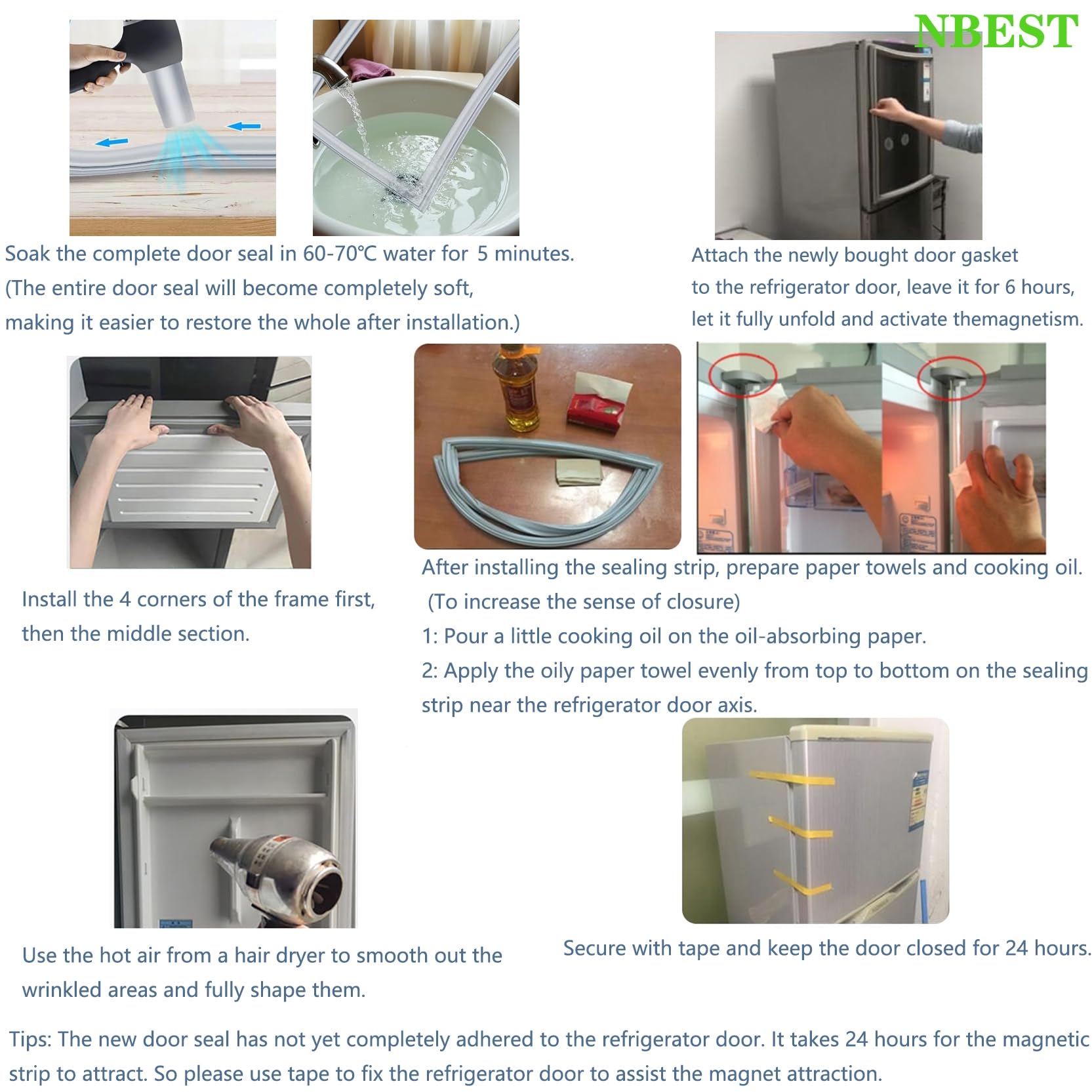 Junta de Sello Magnético Puerta Universal de frigorífico congelador,Junta de Goma para Fridge Freezer,Gray+White