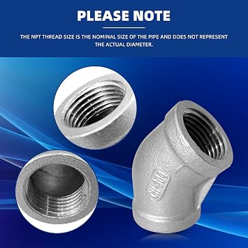 4PCS 45 Degree Elbow Pipe Fittings, 1/2 Inch NPT Female | Female to Male Thread, Hose Connector Adapter, 304 Stainless Steel, Casting Connector