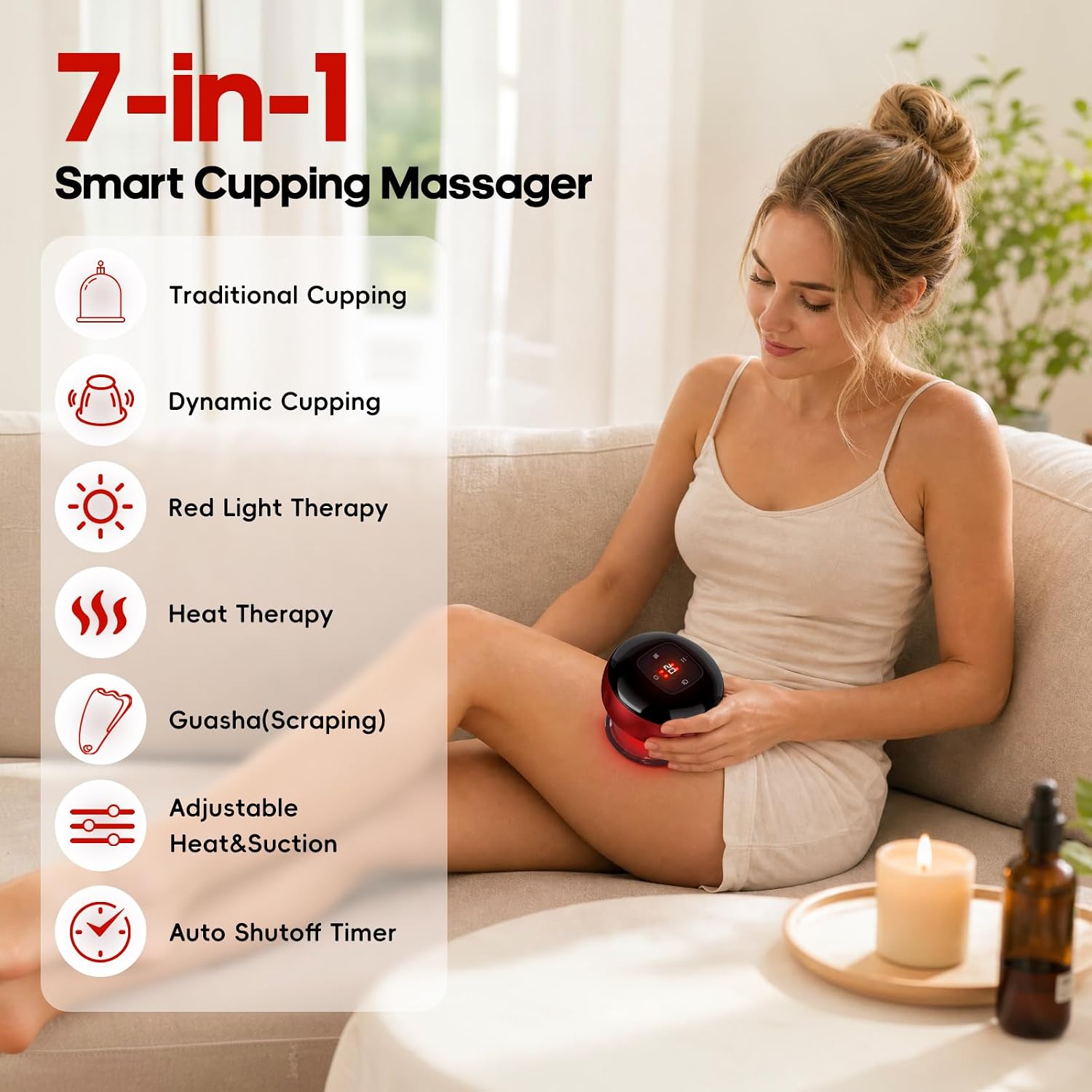2 Pack Cupping Set, 7-in-1 Smart Cupping Kit for Massage Therapy with 2 Modes, Red Light Therapy and 20 Levels of Heat & Suction, Targeted at Muscle Soreness, Knots, Circulation & Tighter Skin image 5