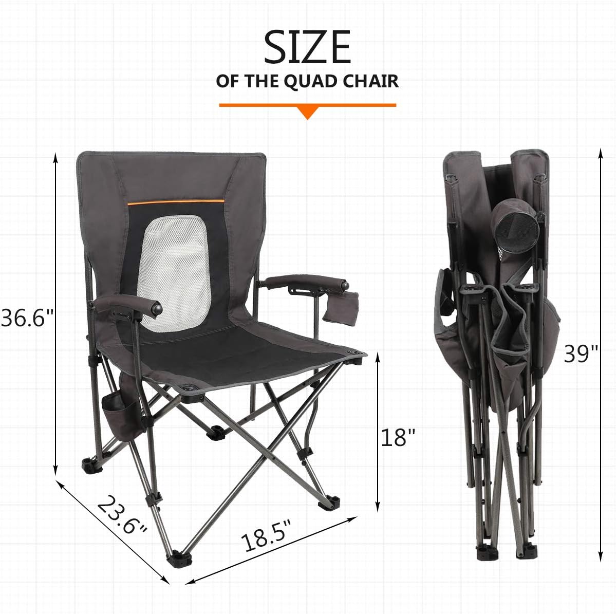 PORTAL Outdoor Quad Folding Camping Chair with Cup Holder Pocket and Hard Armrests, Black : Sports & Outdoors