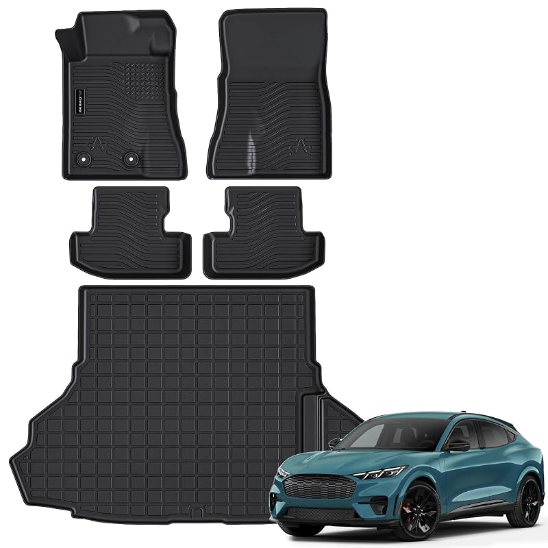 Kit de tapetes automotivos e tapete de porta-malas AUXKO em TPE para Ford Mustang 2015 a 2026, não compatível com Mach-E, 4 peças