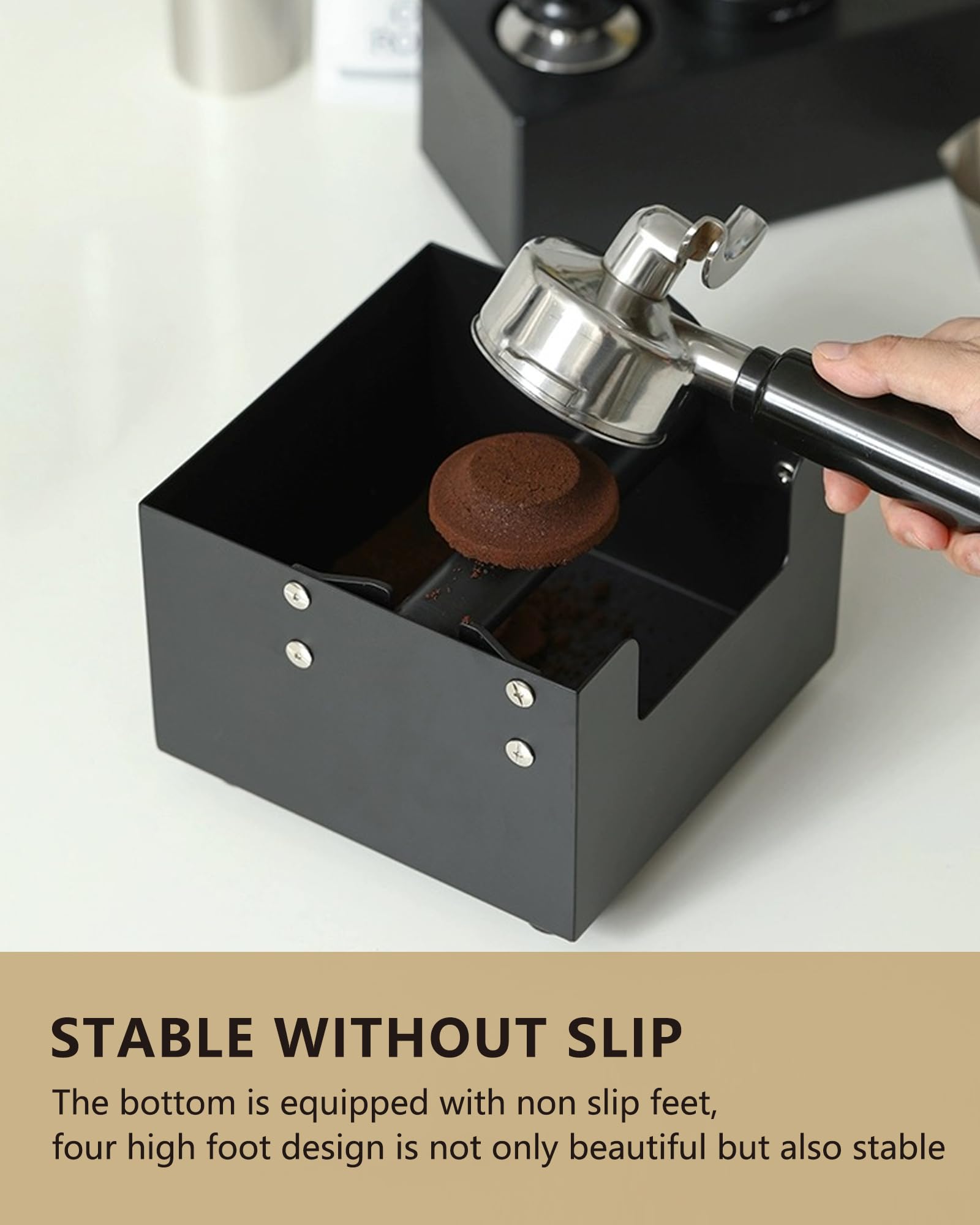 Knock Box Coffee in Acciaio Inox, Contenitore per Fondi di Caffè con Asta Rimovibile e Base Antiscivolo, Scatola Fondi di Caffè, Recipiente Fondi Caffè per Macchina da Caffè, Accessori per Baristi