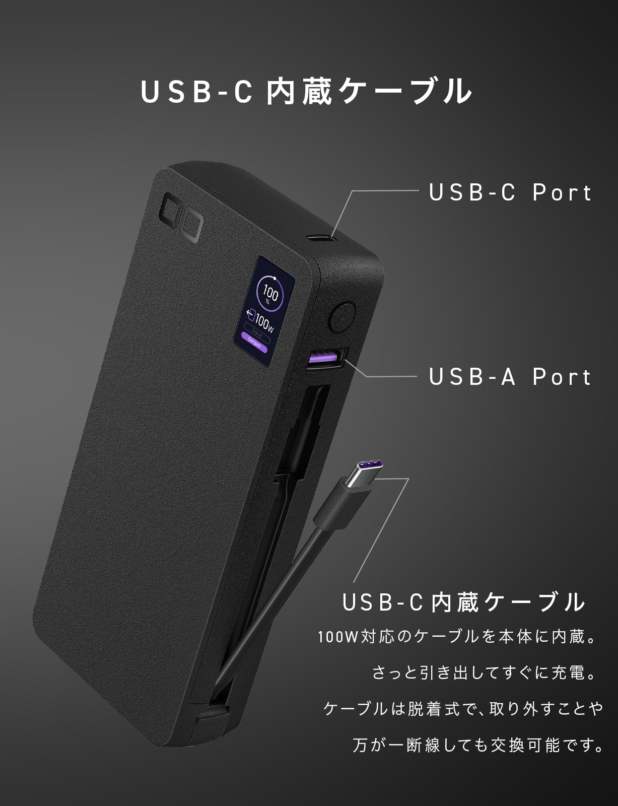CIO モバイルバッテリー 100W 20000mAh Amazon | CIO モバイルバッテリー 100W ケーブル内蔵 大容量