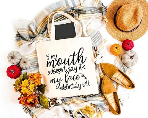 Miniatura 2 de GXVUIS Bolsa de lona para mujer, bolsas de comestibles reutilizables, refranes divertidos If My Mouth Donot Say It May Face Definiitely Will