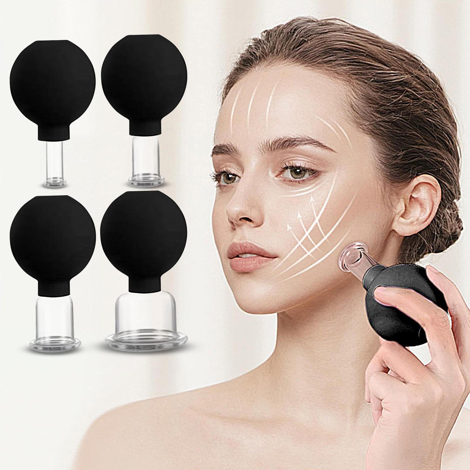 Ensemble de ventouses pour le visage, ventouses portables pour le visage, ensemble de 4 pour le corps, outil de massage du dos pour salon de beauté à domicile pour la relaxation, thérapie de