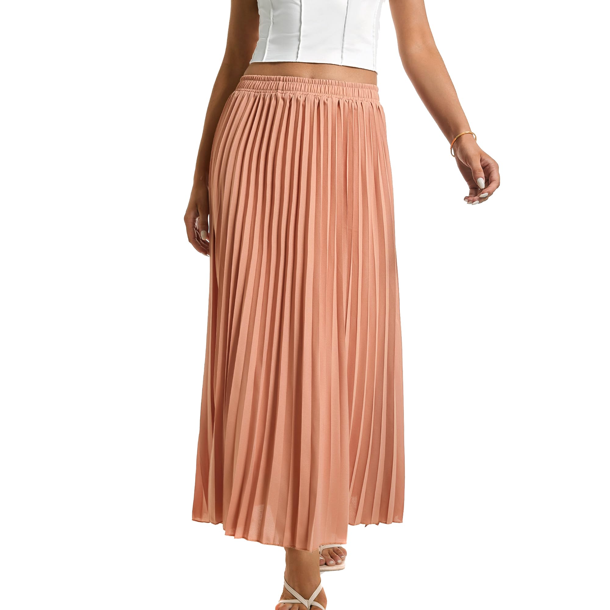 Jupe longue plissée élastique taille haute pour femme - Style bohème