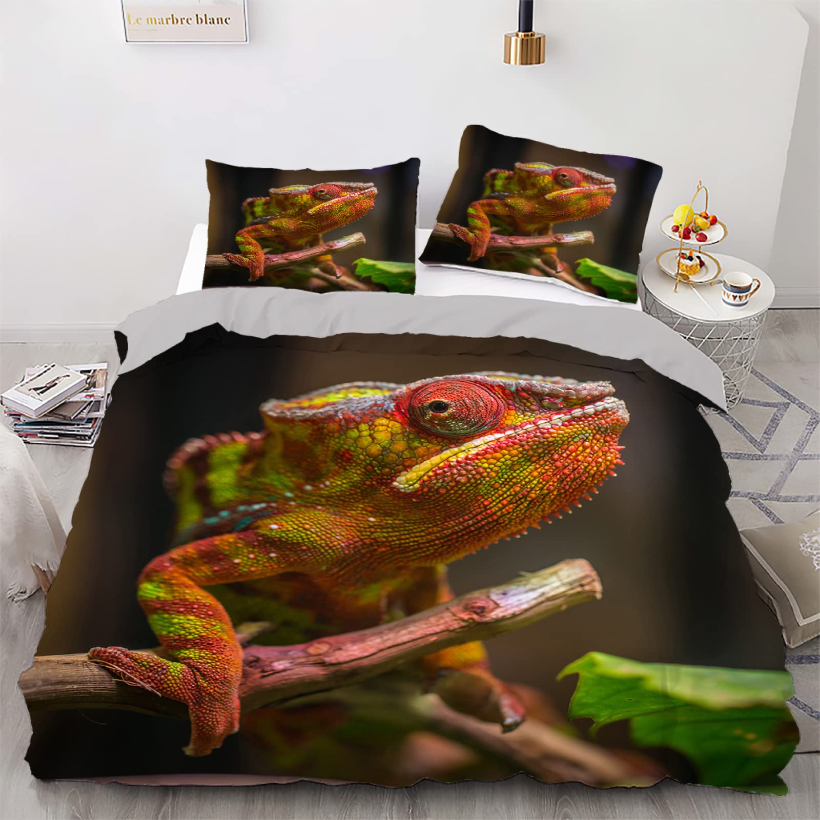 Housse de couette 140x200 fille lézard vert parure de lit fermeture éclair