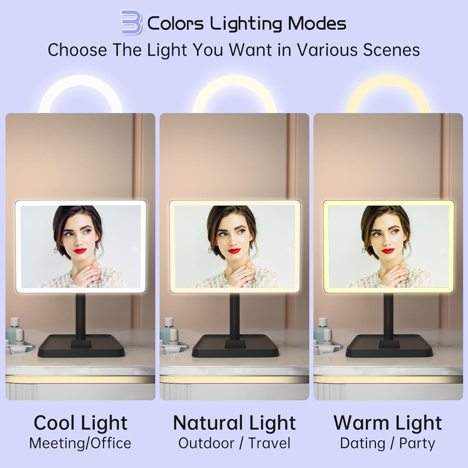 Recharable Makeup Vanity Mirror with Lights, Lar Lighted Desk