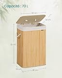 SONGMICS Laundry Basket with Lid 72L Bamboo Foldable Laundry Basket with Removable Washable Bag Handles for Laundry Room Bedroom LCB10Y - 5