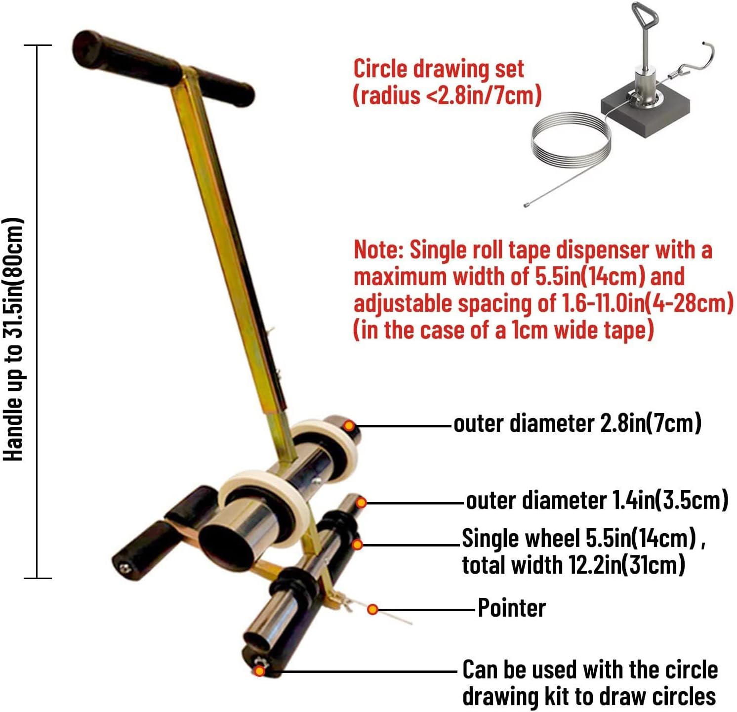 Hand Push Floor Marking Tool - Basketball Court Marking Kit with Marking Tape Roller for Driveway, Asphalt, or Concrete - Easy to Use, Perfect for Sports and Home Projects