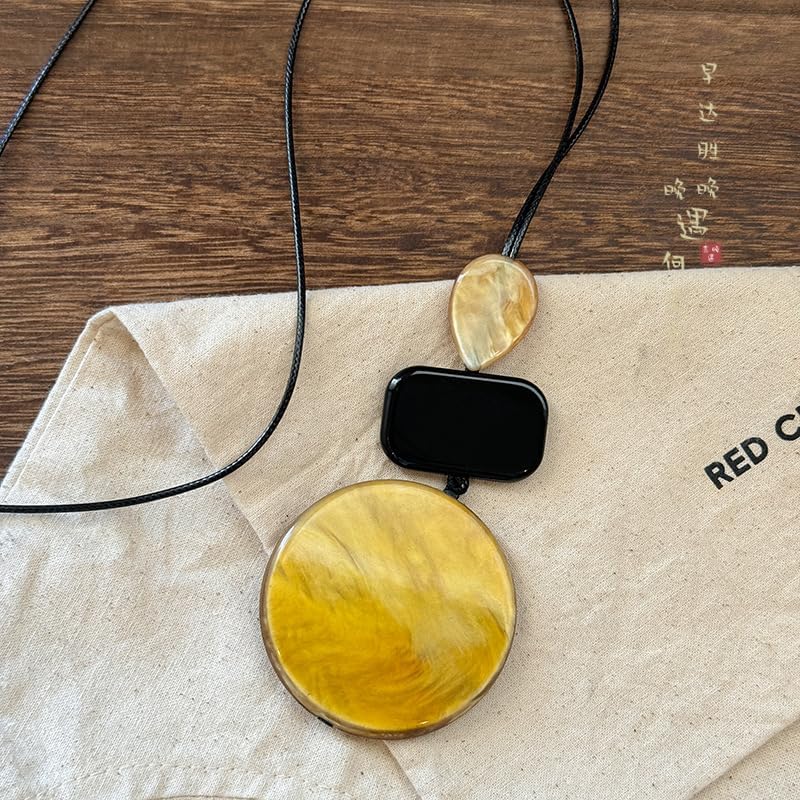 Bohemian Long Pendant Necklace for Women, Artistic Resin Geometric Jewelry with Layered Abstract Shapes, Boho Statement Necklace for Casual Outfits - Image 3