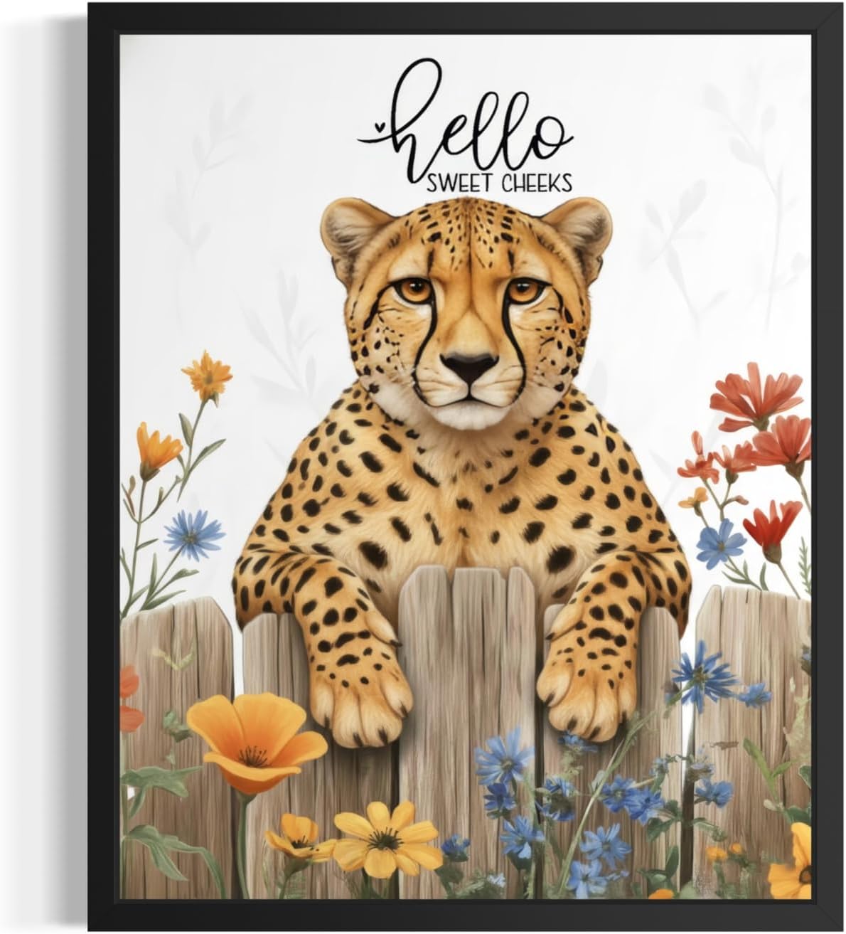 Cheetah and Shower Towel Poster Framed Art Print, Animal Funny Humor Restroom Painting Wildlife Bathroom Bath Shower Wall Art Decor Nature A8 (Cheetah and Shower Towel, 14" L x 11" W, Black Frame)