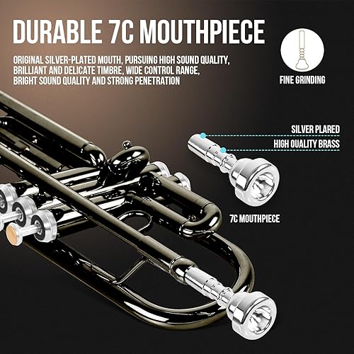 Miniatura 3 de Soulmate Bb - Juego de trompeta estándar para principiantes, instrumento de trompeta estudiantil de latón con estuche rígido de transporte, kit de