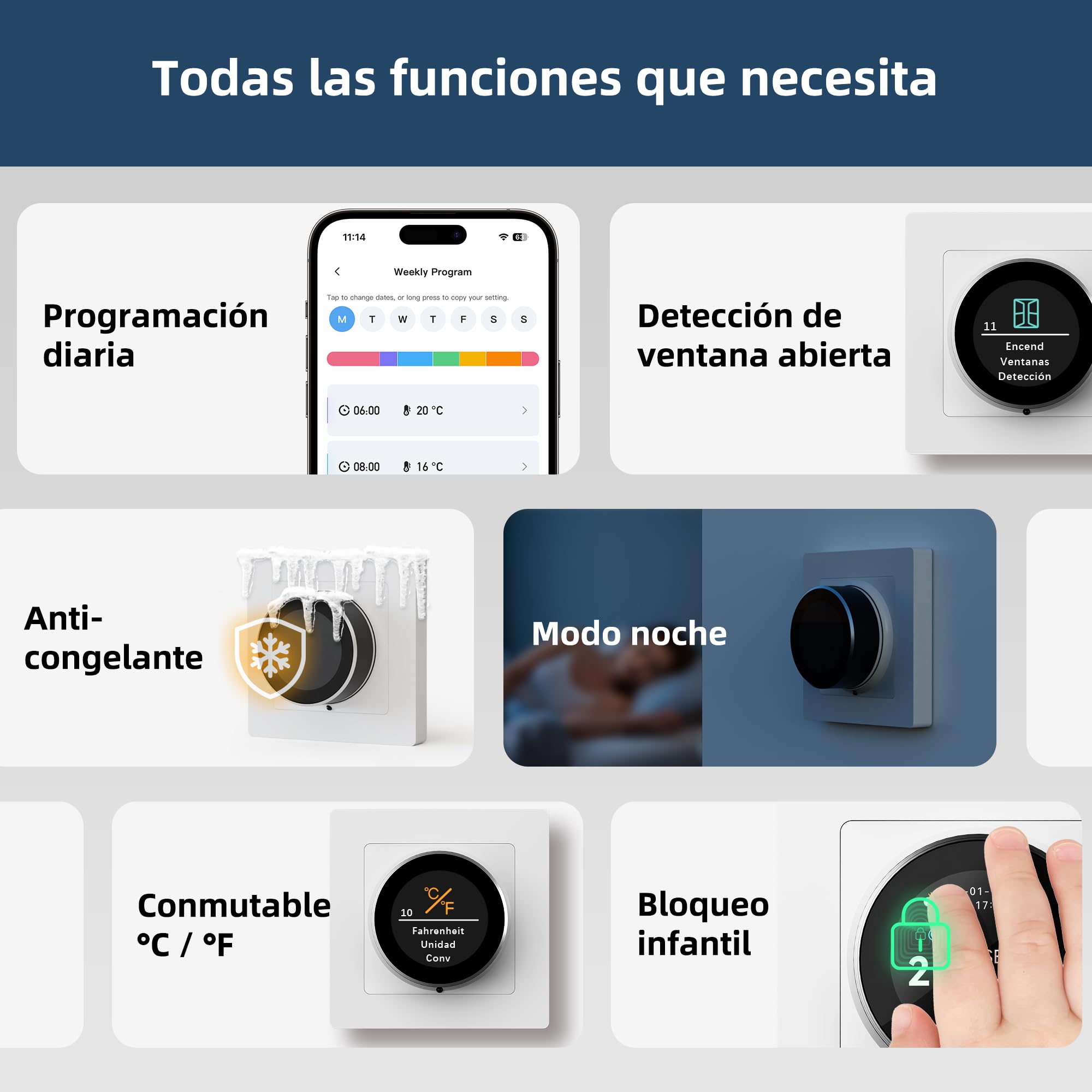 Termostato para calderas Beok con conexión Wi-Fi, programable por días, con control por voz compatible con Google Assistant y Alexa. Apto para calderas de agua o de gas con contactos secos, 100-240 V.