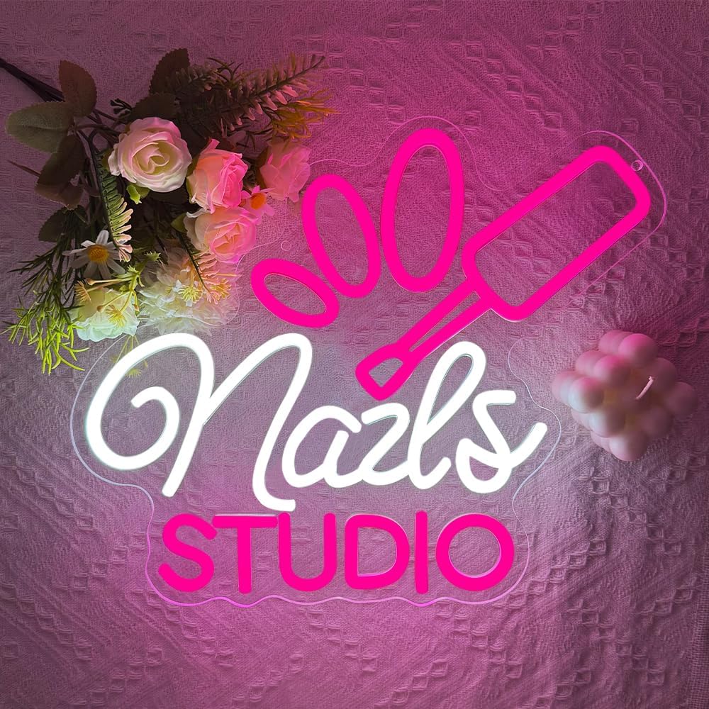 Nail Room Neon Sign,Pink Nails Studio LED Light for Wall Art Decor,Backdrop for Business Lash Salon Beauty Room Bar,Pink Dimmable Light Up Signs Gift for Girls Women Nail Tech USB Powered(14.2"*11.8") - Image 2