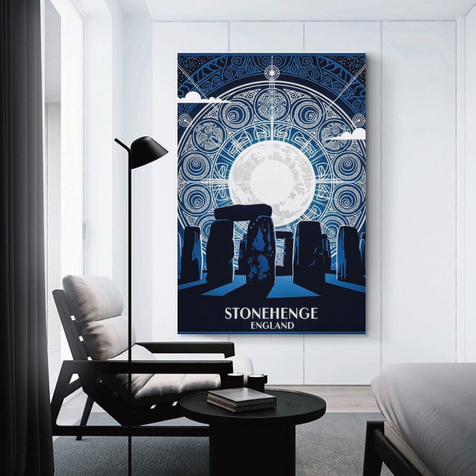 Junmoney Stonehenge at Night with Full Moon Canvas Wall Decor, 08x12inch(20x30cm), for Lounge Decor, Bedroom Walls Or Flats, Eye Catching Artwork for Blank Walls