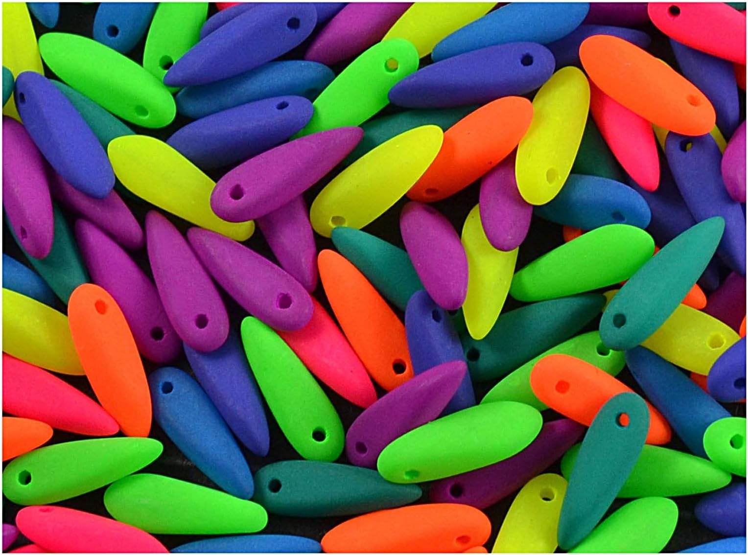 Czech Glass Dagger Beads Small Estrela NEON (UV Active) 10x3mm, Mega Mix - 50 Pieces