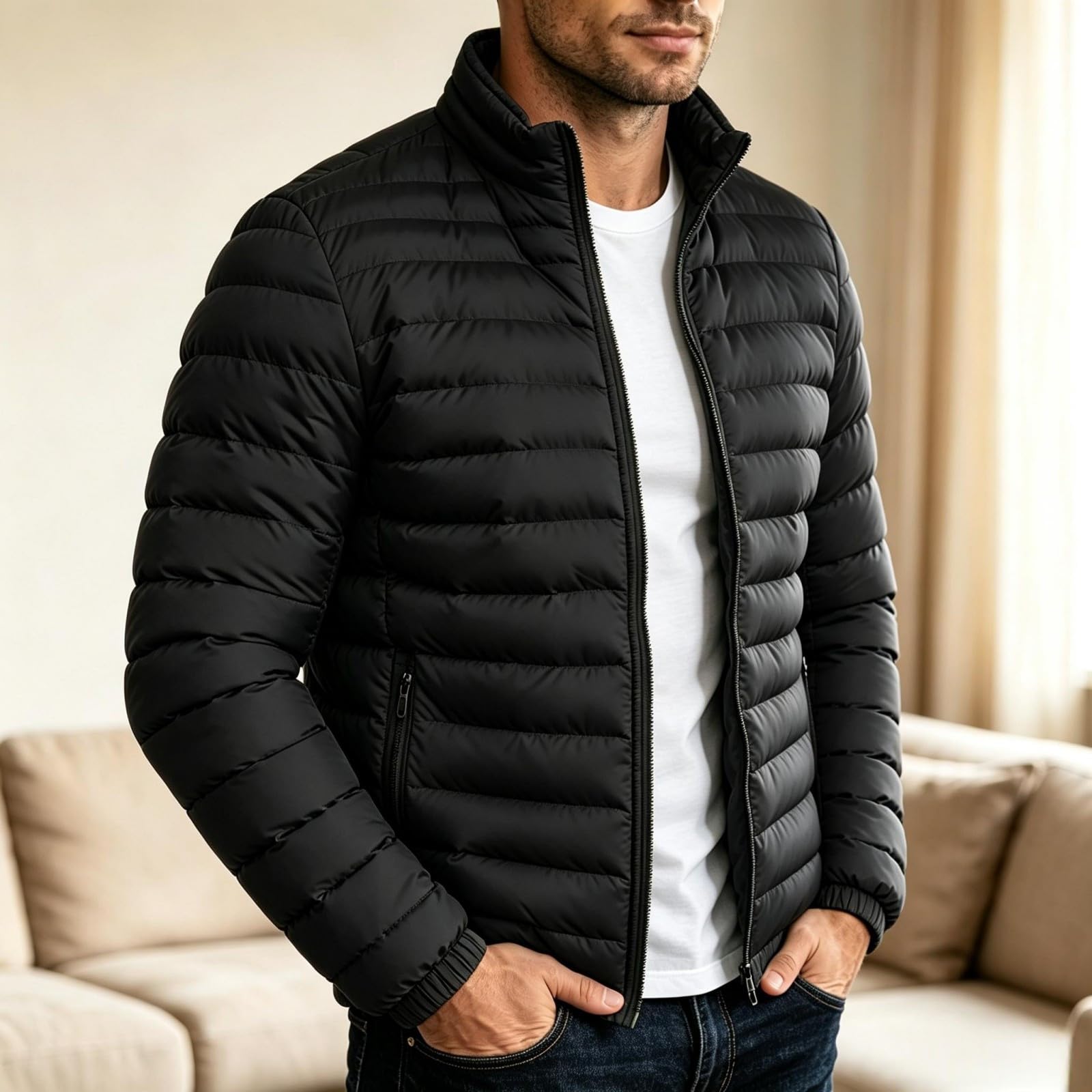 Steppjacke Herren Leicht Winterjacke Warme Hybrid Jacke Pufferjacke