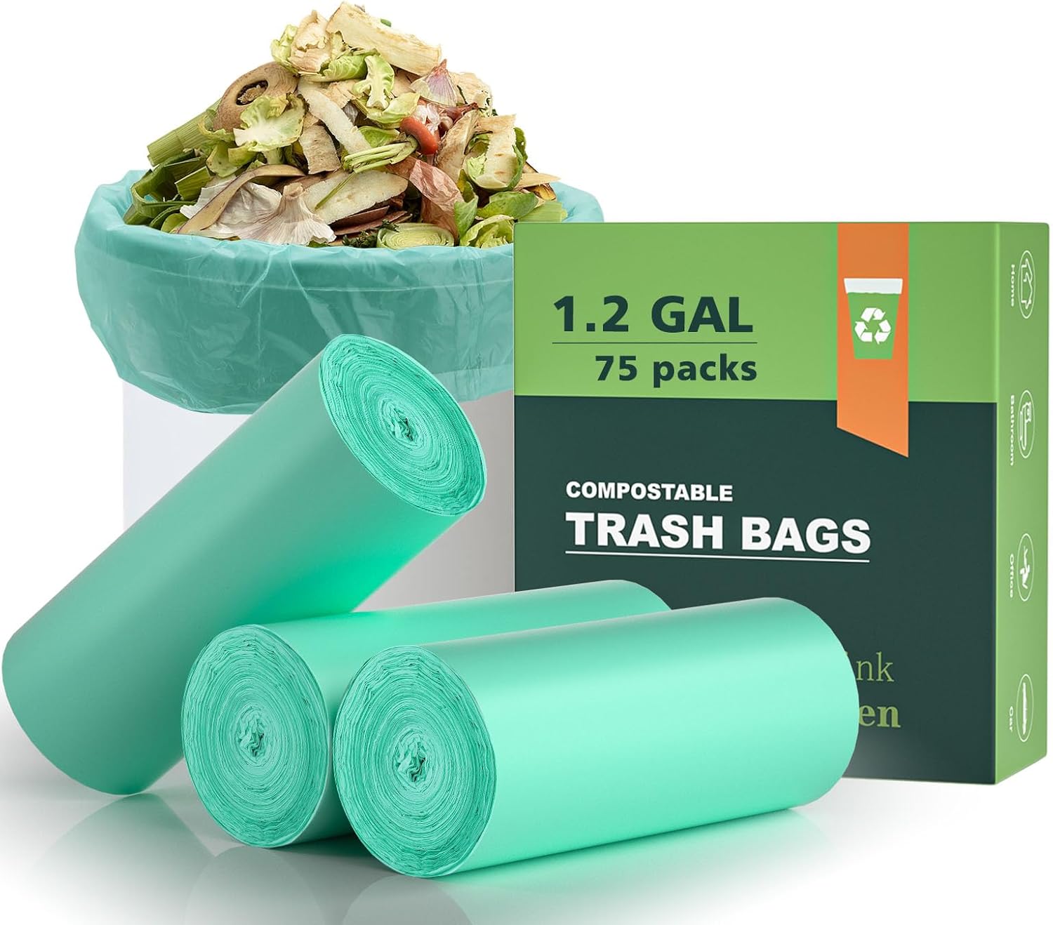 Trash Bags Small 1.2 Gallon AYOTEE, Garbage Bags for Home Office Kitchen fit 5 Liter 5L,1 Gal,74 count, Mini Compostable Bathroom Wastebasket Can Liners(Green)