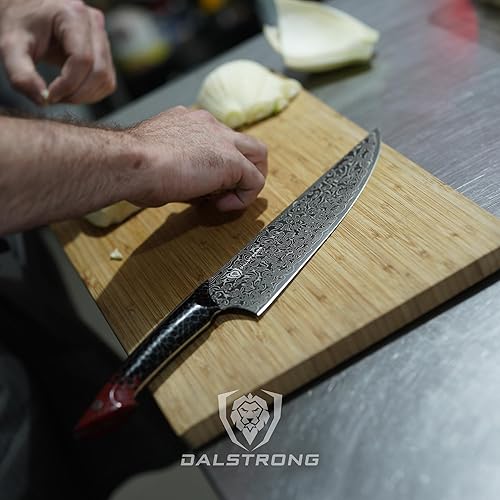Miniatura 7 de Dalstrong Cuchillo de chef  9.5 pulgadas  Serie Scorpion  Exclusivo acero japonés V12 Ultra  Damasco negro  Mango de resina de panal negro y rojo