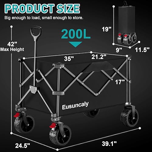 Miniatura 6 de Carro plegable plegable de 200 L, máximo 350 libras, carrito de playa resistente con grandes ruedas todo terreno, carro utilitario al aire libre