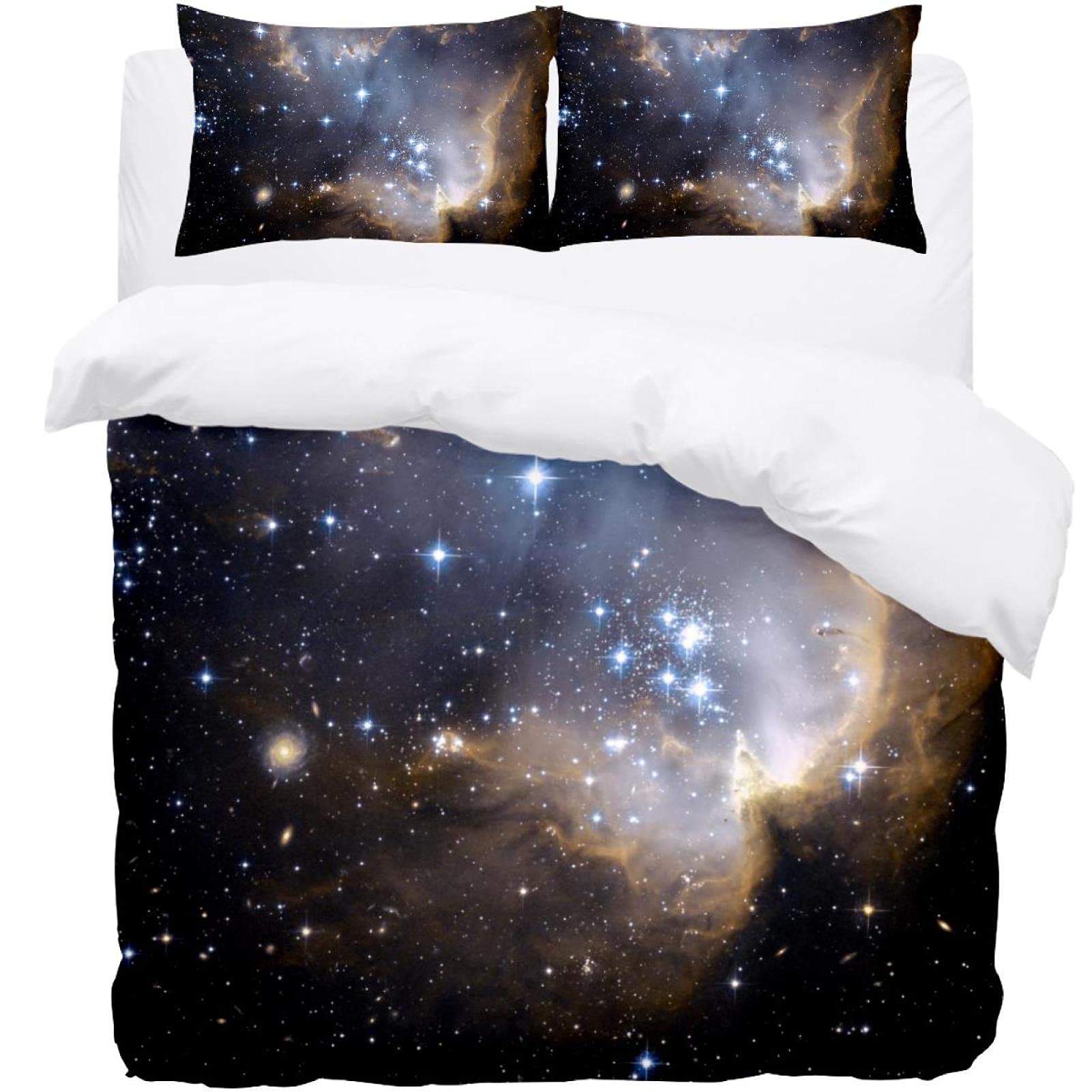 Parure de lit galaxie avec housse de couette et taie d'oreiller bleue